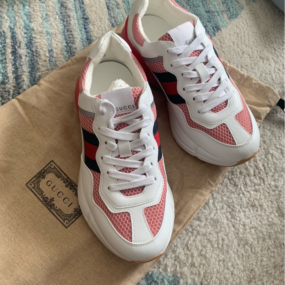 Authentic Gucci Platform Lavaredo Pink Red Sole Sneakers shoes
